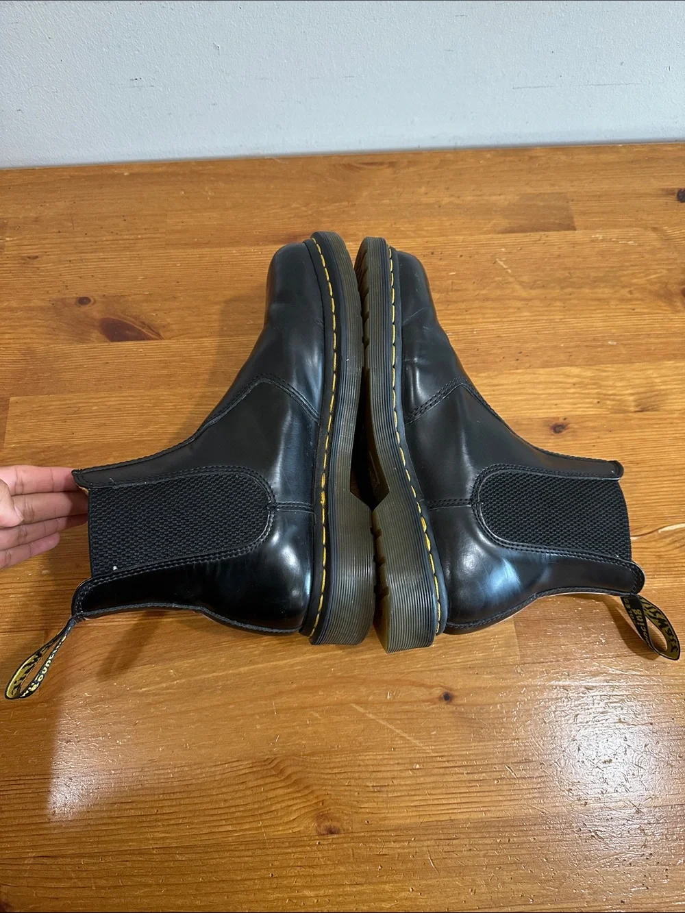 Dr. Martens Black Leather Chelsea Boots with Yellow Stitching
